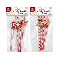 XMAS STRAWS 4PK DECORATED