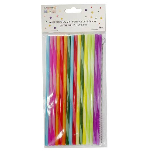 STRAWS REUSABLE MULTICOLOUR 20CM 16PC
