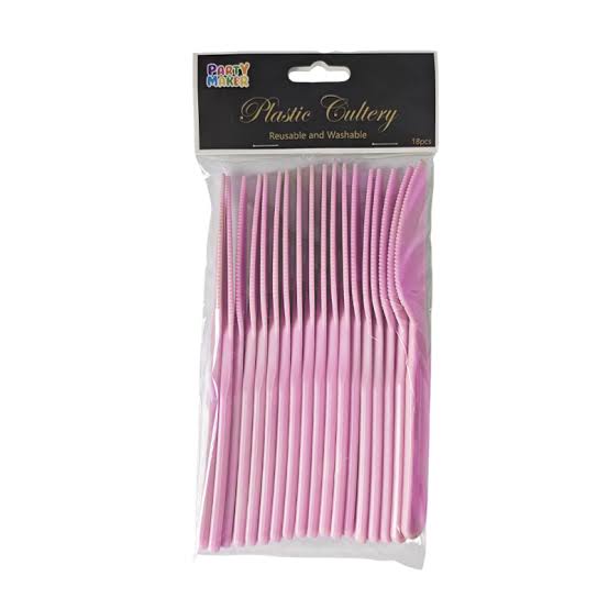 KNIFE PLASTIC REUSABLE 18PC BABY PINK