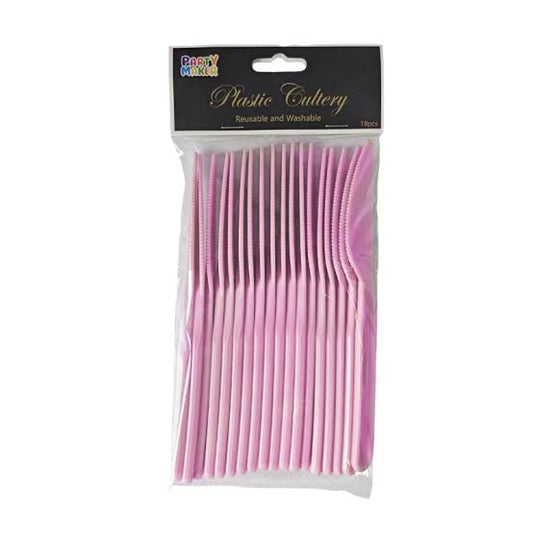 KNIFE PLASTIC REUSABLE 18PC BABY PINK