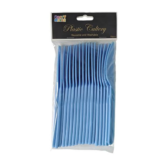 KNIFE PLASTIC REUSABLE 18PC BABY BLUE