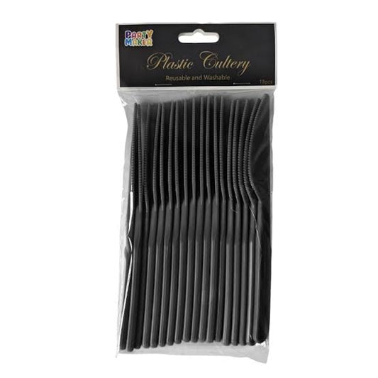 KNIFE PLASTIC REUSABLE 18PC BLACK
