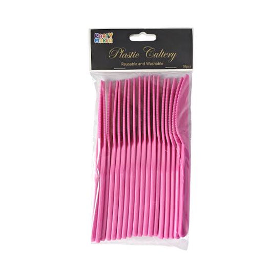 KNIFE PLASTIC REUSABLE 18PC HOT PINK