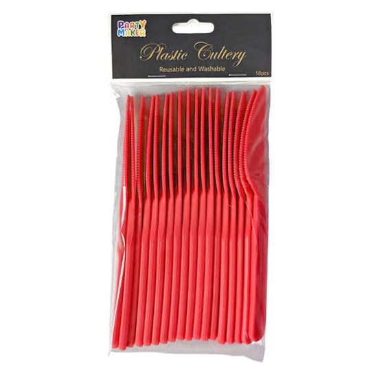 KNIFE PLASTIC REUSABLE 18PC RED