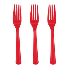 FORKS PLASTIC REUSABLE 18PC RED