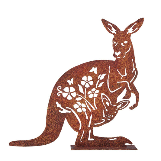 RUSTIC KANGAROO & BABY LASER CUT ON STAN
