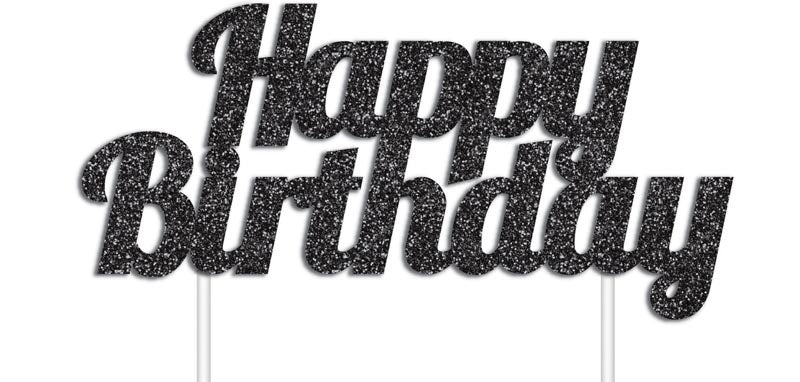 CAKE TOPPER GLITTER BLACK B'DAY