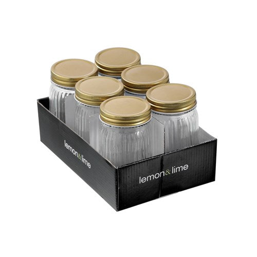 GLASS JARS ROMA RIBBED 450ML 6PK