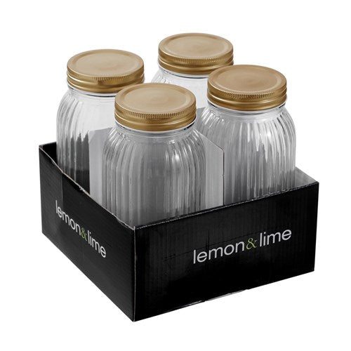 GLASS JARS ROMA RIBBED 800ML 4PK