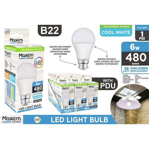 LIGHT BULBS 6W LED LIGHT COOL B22