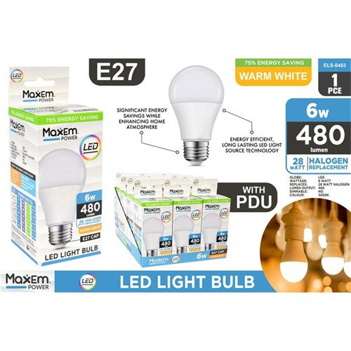 LIGHT BULBS 6W LED LIGHT WARM E27