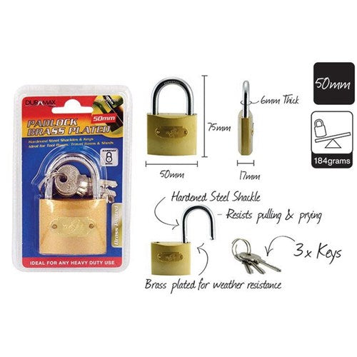 PADLOCK BRASS PLATED 50MM
