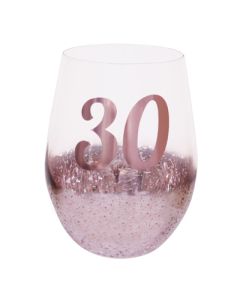 30TH GLASS STEMLESS PINK METAGLITZ