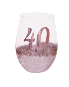 40TH GLASS STEMLESS PINK METAGLITZ