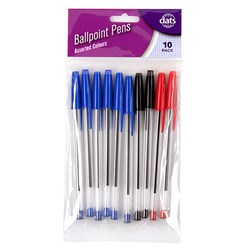 PENS BALLPOINT 10PK BLK/BLUE/RED