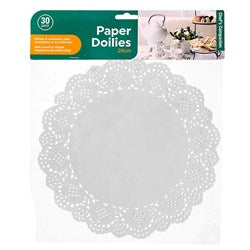 DOILIES PAPER RND WHITE 24CM PK30