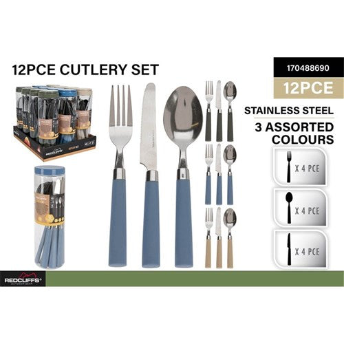 CUTLERY SET S/S 12PC ASST CLRS