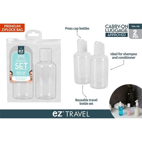 TRAVEL BOTTLES W/POP CAP 2PC 75ML
