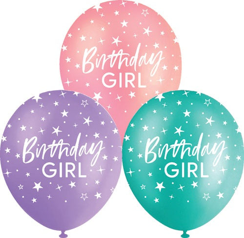 BALLOONS PRINTED 10PK 30CM BDAY GIRL