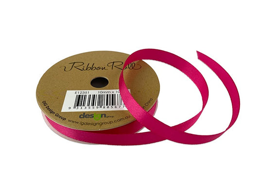 RIBBON SATIN 10MM X 10M HOT PINK