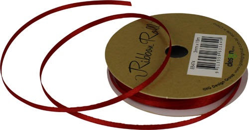 RIBBON SATIN 3MM X 15M RED
