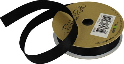 RIBBON SATIN 15MM X 6M BLACK