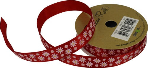 RIBBON SP 15MM X 3M RED FLOWERS