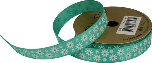 RIBBON GP 15MM X 3M AQUA FLOWERS