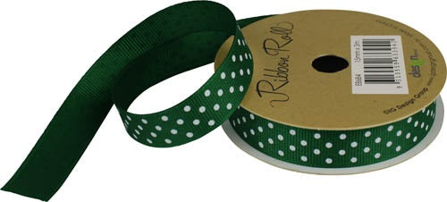 RIBBON GP 15MM X 3M DK GREEN SPOTS