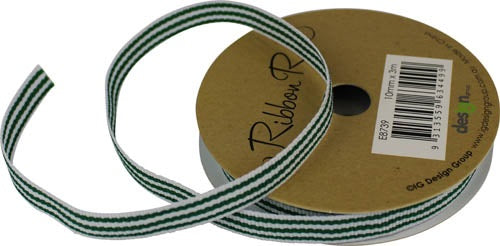 RIBBON WS 10MM X 3M DK GREEN WHITE