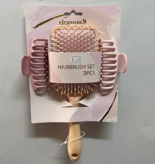 HAIR BRUSH & CLIP SET LGE 3PC