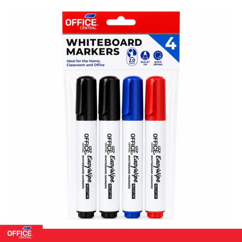 WHITEBOARD MARKERS 4PK BLK/BLU/RED