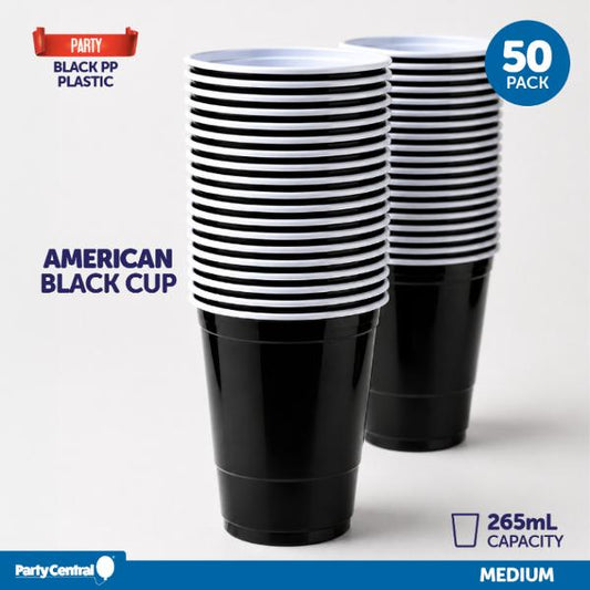 PLASTIC CUPS DISPOSABLE BLACK 265ML 50PC