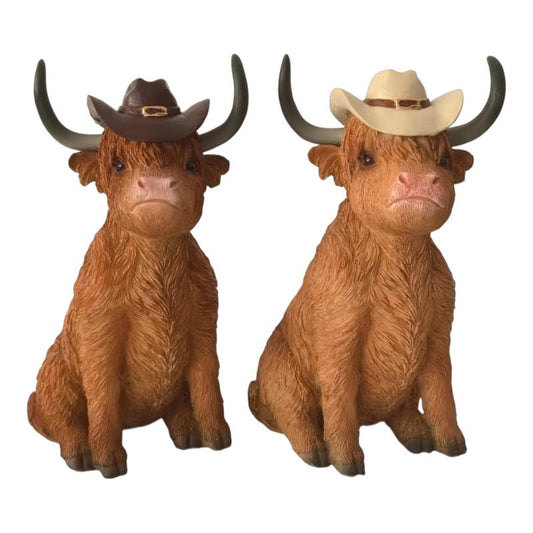 HIGHLAND COW W/COWBOY HAT 23CM