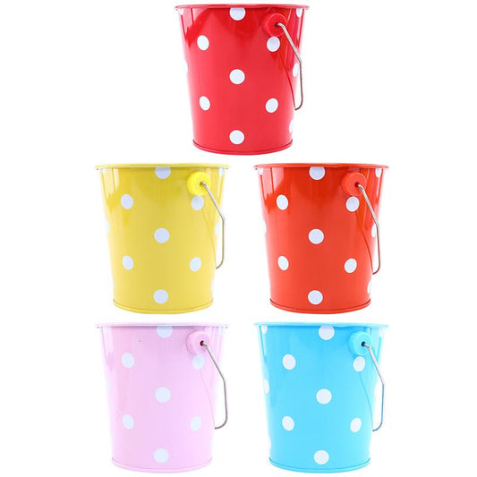 TIN BUCKET POLKA DOT 10CM ASST