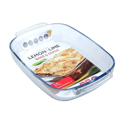 GLASS BAKEWARE W/HANDLES RECT 3.8LT