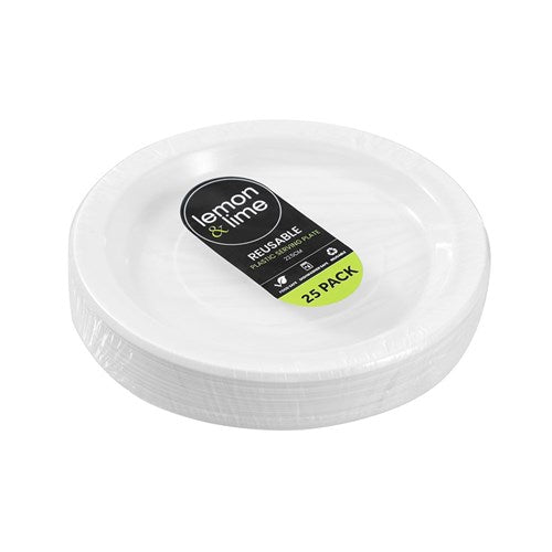 REUSABLE PLASTIC PLATES 22CM 25PK