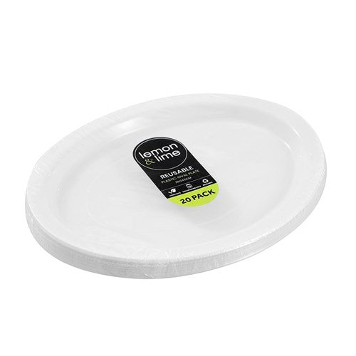 REUSABLE PLASTIC PLATES OVAL 31CM 20PK