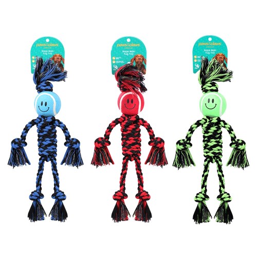 PET TOY ROPE MAN TUG 40CM ASST