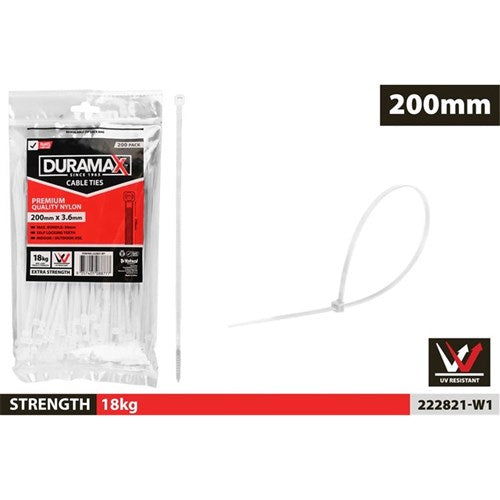 CABLE TIES 200MM X 3.6MM WHITE 200PC