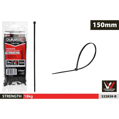 CABLE TIES 150MM X 3.6MM BLACK 150PC
