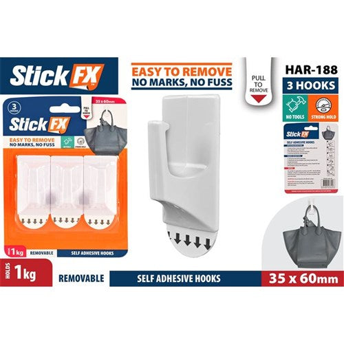 HOOKS ADHESIVE 3PC 6CM 1KG