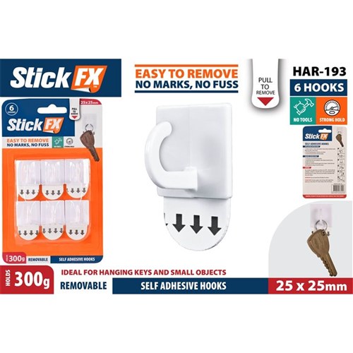 HOOKS ADHESIVE 6PC 3CM 300G REMOVABLE