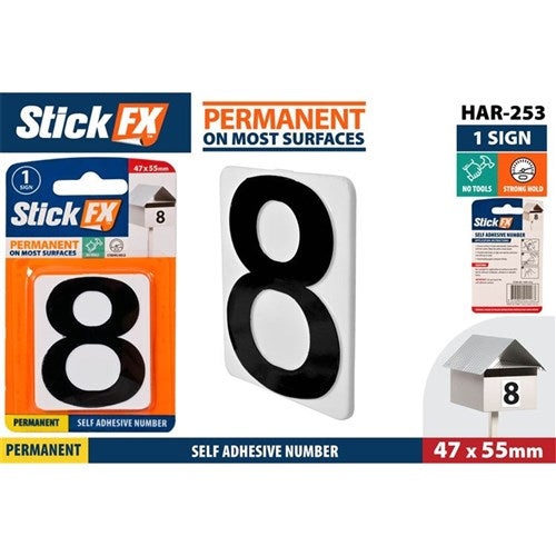 NUMBERS ADHESIVE BLACK/WHITE 8