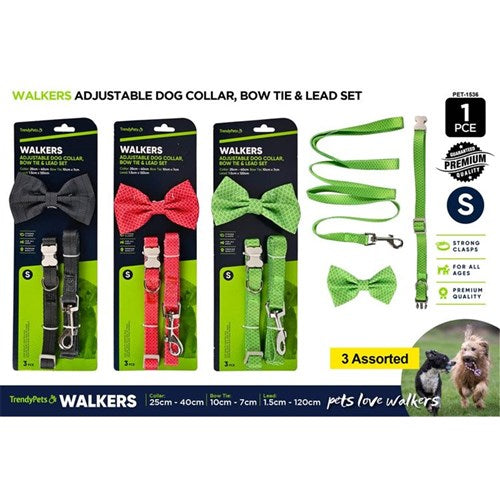 DOG COLLAR & LEAD SET W/BOW  3PC SML
