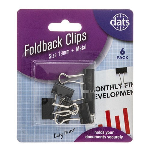 CLIP FOLDBACK BLACK 19MM 6PK
