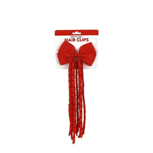 BOW TASSEL HAIR CLIP RED