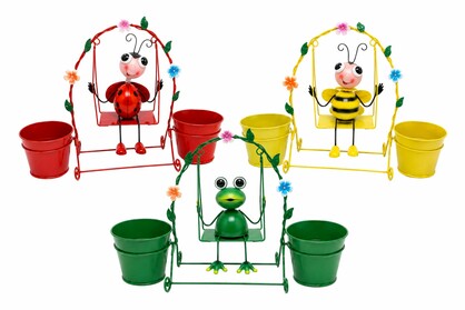 ANIMAL ON SWING FLOWERPOT ASST 25X32CM