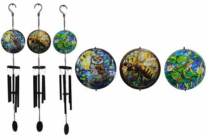 WINDCHIME METAL MOSAIC FROG/OWL/BEE 89CM