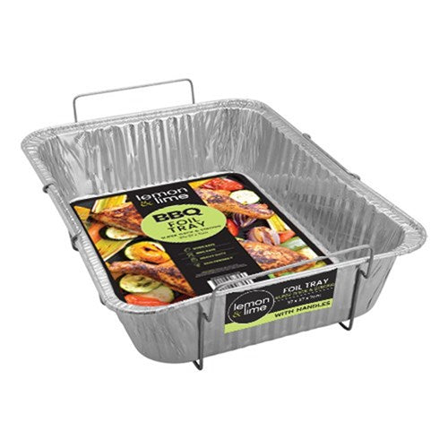 FOIL TRAY W/WIRE HANDLES 37X27X7CM